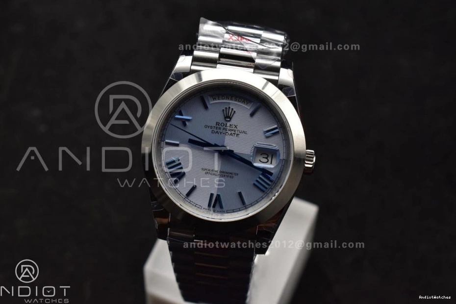 Trendsetting On 703 Weighted GMF Dial Steel 904L 40 Tungsten Blue A3255 V Markers DayDate President Bracelet Roman 1120